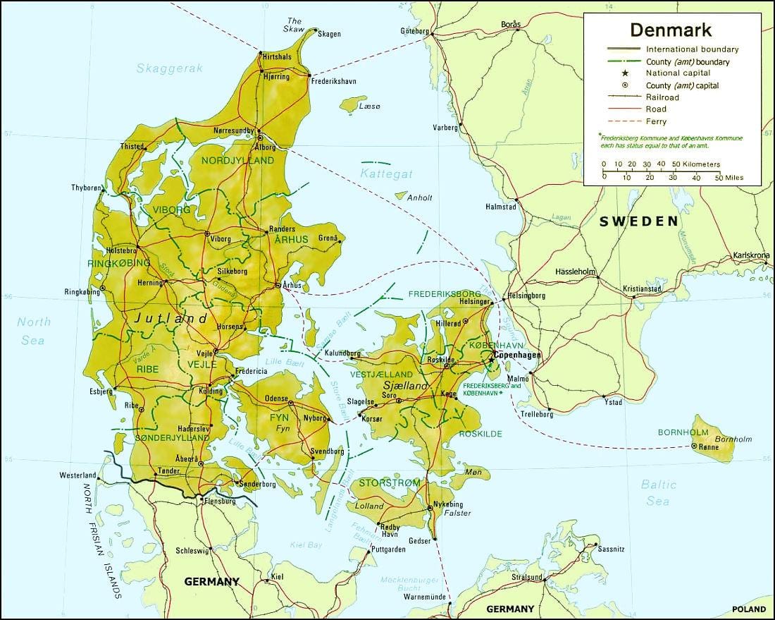 地図デンマークの地理学 