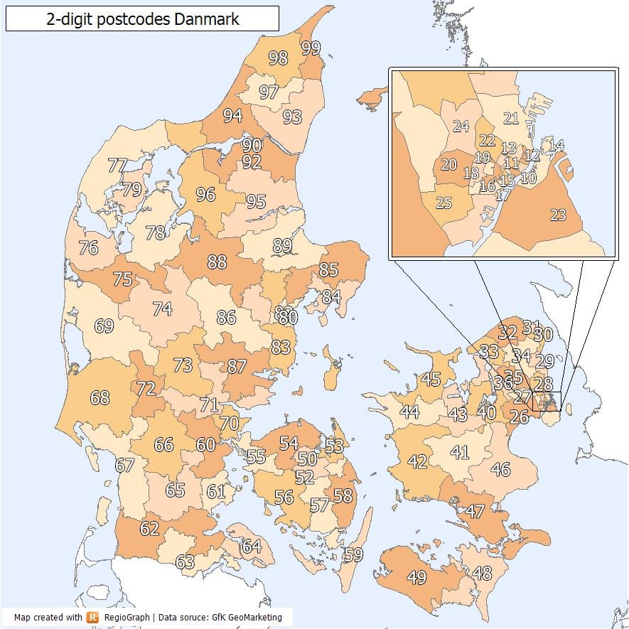 デンマークの郵便番地図
