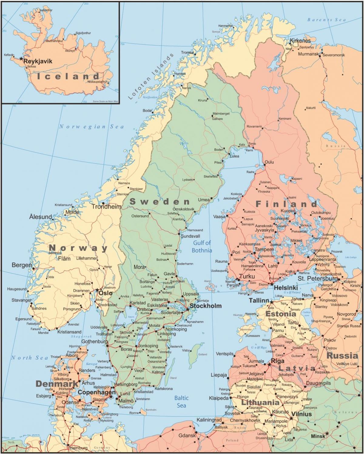 地図のデンマーク及び周辺国