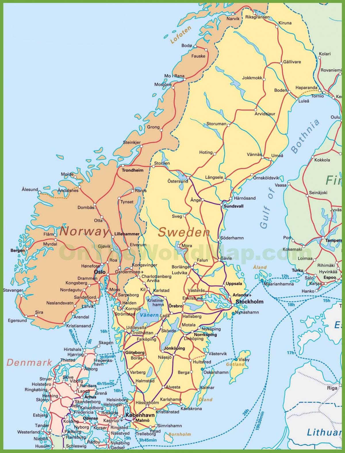 地図のデンマーク、ノルウェー