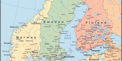 地図のデンマーク及び周辺国